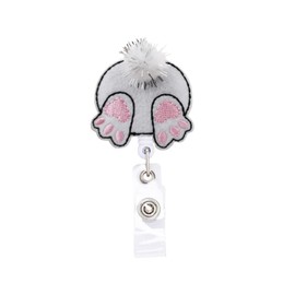 Easter Bunny Badge Reel, Retractable Name Card Badge Holder Reel with Alligator Clip, 24 inches Thick Pull Cord