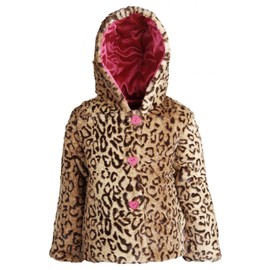 Wippette Little Girls Hooded Faux Fur Animal Print Warm Puffer Winter Jacket - Taupe (Size 2T)