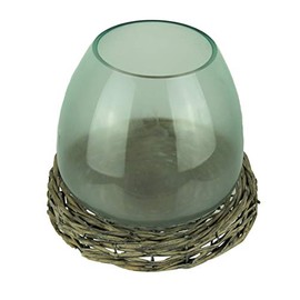 8 Inch Diameter Glass Terrarium Vase with Wicker Base