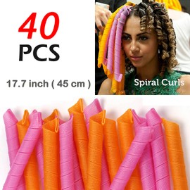 LZLRUN Super Long Magic Spiral Ringlet Curls Hair Roller Curler Styling Kit DIY No Heat Wave Formers with Styling Hooks - 40pcs & 45cm