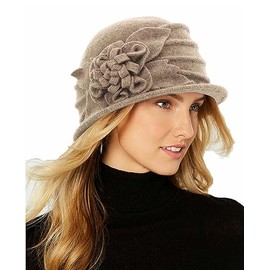 Round Cloche Hat for Women Vintage Wool 1920s Cloche Winter Hat Khaki