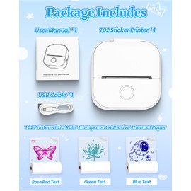 Memoqueen T02 Mini Printer, Inkless Sticker Print Pads, Bluetooth Portable Printer, Great for DIY Journal, Memo, Sticker and Study Notes, Ideal Gifts, Compatible with iOS & Android, White