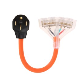 MOOTVGOO 50 Amp to 110V 20 Amp RV Adapter Cord, 4 Prong NEMA 14-50P Male Plug to 4X 5-15/20R Household Outlet Female Connectors Adapter Cord with Dust Protection Caps, 1.5 FT