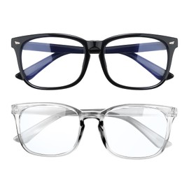 Fashion Square Blue Light Blocking Glasses - 2 Pack, Women's & Men's Computer & Gaming Glasses