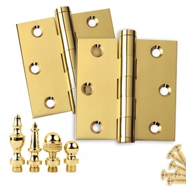EMBASSY Door Hinge Solid Brass - 3 x 3 Inch, Heavy Duty, Polished Brass, Rust Resistant Pin, Architectural Designer Grade, Home Improvement, 2 Pack