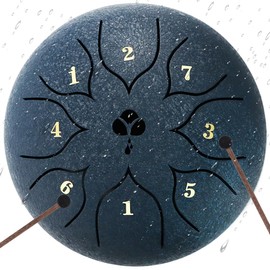 RSASI Rain Drum for Outside Garden,Steel Tongue Drum 6 Inche 8 Note Steel Drums Rain Chime,with Soft Bag,Music Book (Navy Blue, 6 Inch 8 Note)