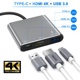USB Type C HDMI Adapter Type c Fuyi 4K Resolution HDMI Port + typeC High Speed PD Charging Port + USB 3.0 High Speed Port 3 in 1 Converter Adapter Switch for MacBook Pro/Mac Air 2018-2023M1M2M3/Mac