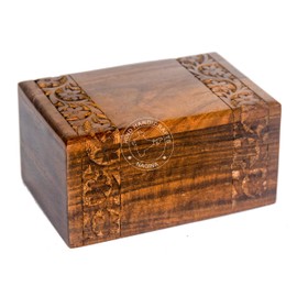Hind Handicrafts Brass Paw Inlaid Rosewood Pet Urn for Dogs Cats Memorial Keepsake Urns for Ashes, Photo Wooden Box Cremation Urn (Small : 6" x 4" x 3" - 45lbs or 20kg, Carved)