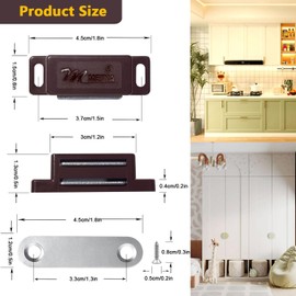 Cabinet Magnetic Catch - 8 Pack Cabinet Door Magnetic Latch for Cupboards Drawers Closet Doors and Shutters (Brown)