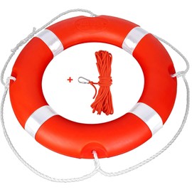 23" Life Ring Boat Safety Throw Ring with Floating Lifesaving Rope 50’, Life Ring for Boating Safety, Boat Throw Rings with Reflective Strip, Throw Rings for Boat,Orange Throw Ring with Grab Lines