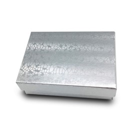 TheDisplayGuys - 100-pack - Cardboard Paper Jewelry Gift Boxes with Cotton - #32 Silver Foil - (3.2 x 2.3 x 1.1)