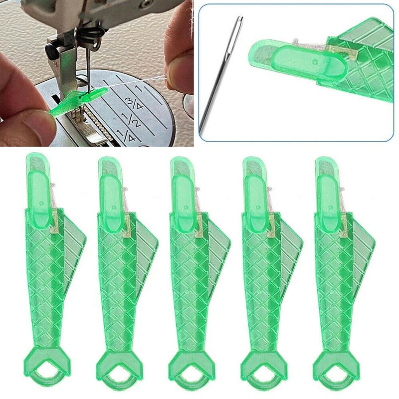 5X Green Sewing Machine Needle Threader Stitch Insertion Tool Automatic