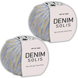 Art of Yarn Denim Solis Variegated Yarn 55% Cotton,45% Poliacrylic,Total 100g(3.52 Oz),320m(348 Yds) Soft Smooth Yarn Sport Fine2 for Crocheting, Knitting, Amigurumi,Blankets,Garments 2 Skein 99956