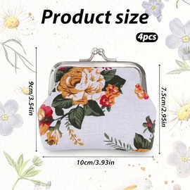 Paquete de 4 monederos, monederos y bolsas para mujer, monederos de lona floral, mini carteras para hombres y mujeres, compacto y duradero
