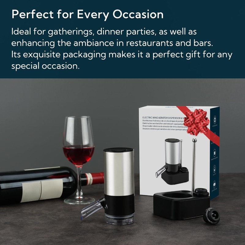 KITCHENDAO Rechargeable Electric Wine Aerator Dispenser and Wine Saver Pump,
