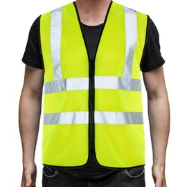 PB TECH Hi Viz Zipper Vest Front High Visibility Reflective Vest Hi Vis Executive Waistcoast Lightweight and Comfortable safety vests (UK, Alpha, L, Regular, Regular, Yellow)