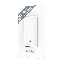 MOES WiFi Smart Light Switch No Neutral Wire, No Capacitor, No hub Required, 2nd Generation Single Live Wire Push Button, Tuya Smart Life App Remote Control Work with Alexa and Google Home, Minimum 7W