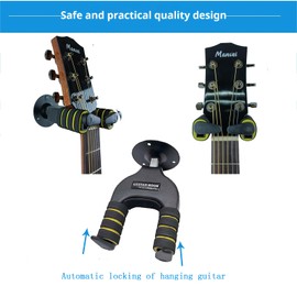 2 Packs Guitar Hanger Wall Mount, Auto Lock Black Walnut Wood Guitar Hanger, Guitar Wall Hangers, Guitar Hook, Guitar Holder Hook Wall Stand for Classical, Acoustic, Electric Guitar, Bass
