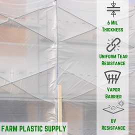 Farm Plastic Supply - Dura Skrim String Reinforced Clear Plastic Sheeting - 6 Mil - (20' x 100') - Reinforced Poly Film Tear Resistant, Weatherproof, Vapor Barrier Polyethylene Roll for Construction