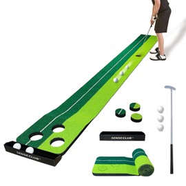 SENSECLUB Putting Green Indoor, Golf Pong Putting Game, Putting Matt for Indoors, Foldable Putting Mat Golf Game Set, Golf Gifts for Men 1x8 Ft