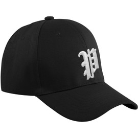 MFAZ Morefaz Ltd Casual Cotton Baseball Cap A-Z GOTHIC Letter Alphabet Embroidered UK hat caps adjustable strap Snap back (P)