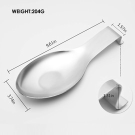Pretty Jolly Stainless Steel Silver Spoon Rest for Kitchen Counter Cooking Utensil Rest Spoon Ladle Holder for Stove Top Rust Resistant Large Size Spatula Rest Dishwasher Safe 9.61 x 3.74 Inch(1PCS)