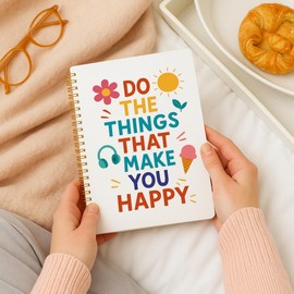 FGFK Boho Trendy Inspirational Spiral Notebook Journal, Positive Affirmation Journal for Women, Do The Things That Make You Happy Motivational Notebook, 5.5x8.3 Inches 311