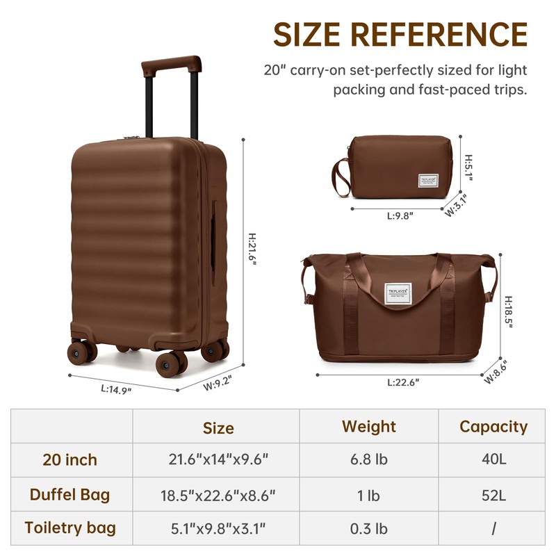 TRIPLAYER Carry On Luggage Set 3 Piece, Carry-on Suitcase With