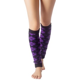 iB-iP Women's Ballet Dancer Aerobic Checked Thermal Leg Warmers, Hyacinth & Black