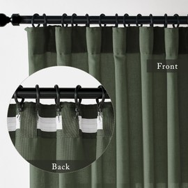 Short Curtains for Bathroom Window,Dark Olive Green Boho Decor Shower,Sheer Linen Kitchen Curtains 45 Inch Length