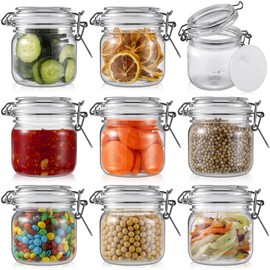 Suclain Plastic Storage Jars with Airtight Hinged Lids, Clear Wide Mouth Food Storage Containers Empty Bottles Sealed Jars for Home Kitchen Candy Herbs Spices Coffee Nuts(8 Pcs,10 Oz/300ml)