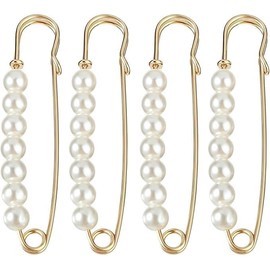 4Pcs Pearls Brooch Pins Decorative for Clothing Pearl Safety Pin with Pearls Embellishment for Girls Pants Extender Safety Pins
