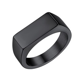 Bestyle Cool Black Signet Rings Rectangle Shape Stainless Steel Big Biker Ring for Men Women, Solid Heavy Hip Hop Statement Thumb Ring, Chunky Big Finger Ring, Size 7