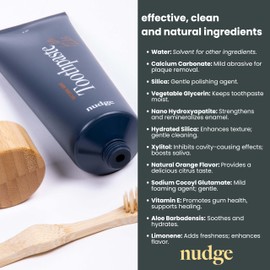 Nudge 10% Nano Hydroxyapatite Toothpaste, Remin+ with Vitamin E, Fluoride-Free, SLS Free, Helps Remineralize Enamel, Supports Dry Mouth Relief and Sensitive Teeth, Orange, 4.5 oz (Pack of 2)