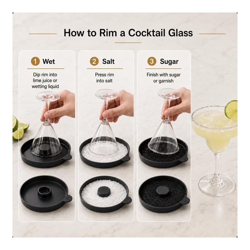 3 Tier Bar Glass Rimmer for Margarita & Cocktail, Black