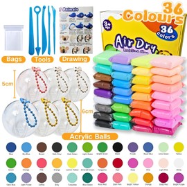 Air Dry Clay Set, 36 Colours Modelling Clay Air-Drying with 5 Clay Accessories, 6 Plastic Balls for Filling, 10 Zip Bags, Ball Chains and Tutorials, Children's Clay Set, Craft Gift for Children