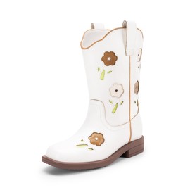 DREAM PAIRS Girls Cowgirl Boots Kids Mid Calf Western Boots Riding Shoes for Toddler/Little Kid/Big Kid,Size 8 Toddler,White,KKUMMB2503