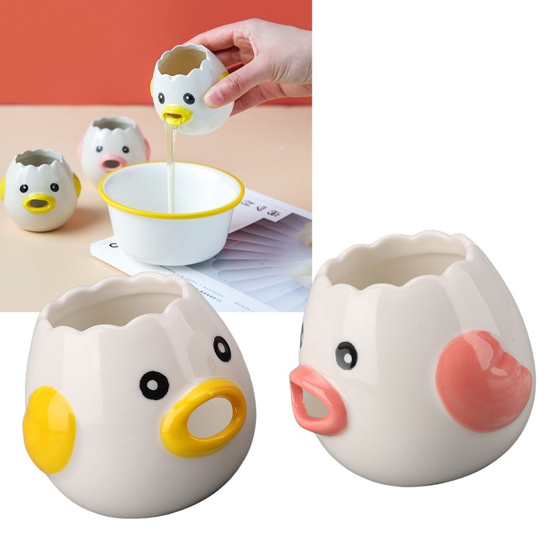 2pcs Egg Separator Ceramic Chicken Shaped Egg Yolk White Filter