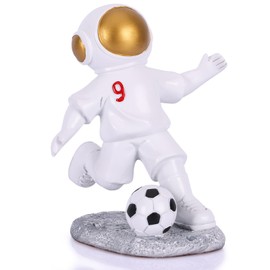 YUNSHID Resin White Playing Football Astronaut Figure Statue, Spaceman Sculpture Figurines, Home Decor for Living Room, Bedroom, Bathroom, Office, Dining Table, Desktop, Bookshelf, Desk, Gift