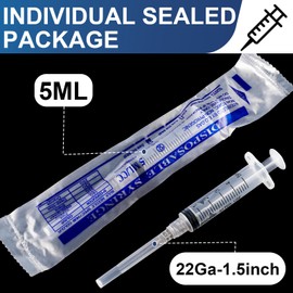 TENKAIWICK 30 Pack 5ml Syringes with Needle-22Ga 1.5Inch，Individually Sealed Packaging, 510(K) Exempt