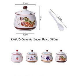 KKGUD Cute Hand-painted Sugar Bowl, Seasoning Jar, Ceramic Condiment Pot for Restaurant Kitchen Decor- Two Fishes Patterns, 320ml