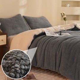 LLanCL LLanCL 3D Jacquard Design Comforter Set, Ultra-Soft Warm Queen Size Sherpa Fur Plush 3-Pieces Sets Luxury Cozy Bedding with 2 Pillowcases (90"x90", Grey)
