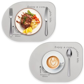2-Pack Silicone Placemats, Non-Slip, Oil & Water Proof, Heat & Stain Resistant, Easy to Clean, Durable & Versatile (Grey)