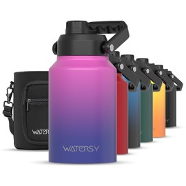 WATERSY Half Gallon Water Bottle Insulated(Cold for 48 Hrs),BPA Free&Leak Proof,64oz Stainless Steel Water Jug/Flask,Big thermo,Large Water Bottle with Handle for Gym,Hiking,Camping,Gradient Purple
