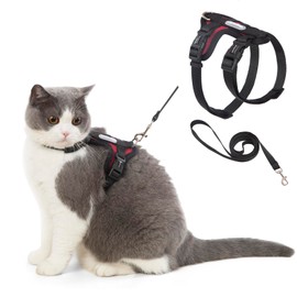 Cat Harness and Leash Set for Walking Lightweight Escape Proof Kitten Vest Harness Soft Fit for Cat Puppy Rabbits Easy Control (Red Black, M(Chest:12.5''-19'', Neck:8''-12''))