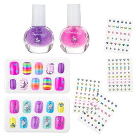 Expressions "You Are Magic" Nail Art Set - Novelty Pedicure and Manicure Set For Girls, 20 Press On Nails, 180 Nail Stickers, 2 Water Based Nail Polishes – Colorful Novelty Designs Stick On Fake Nails, Stickers, and Glitter Nail Polish For Kids
