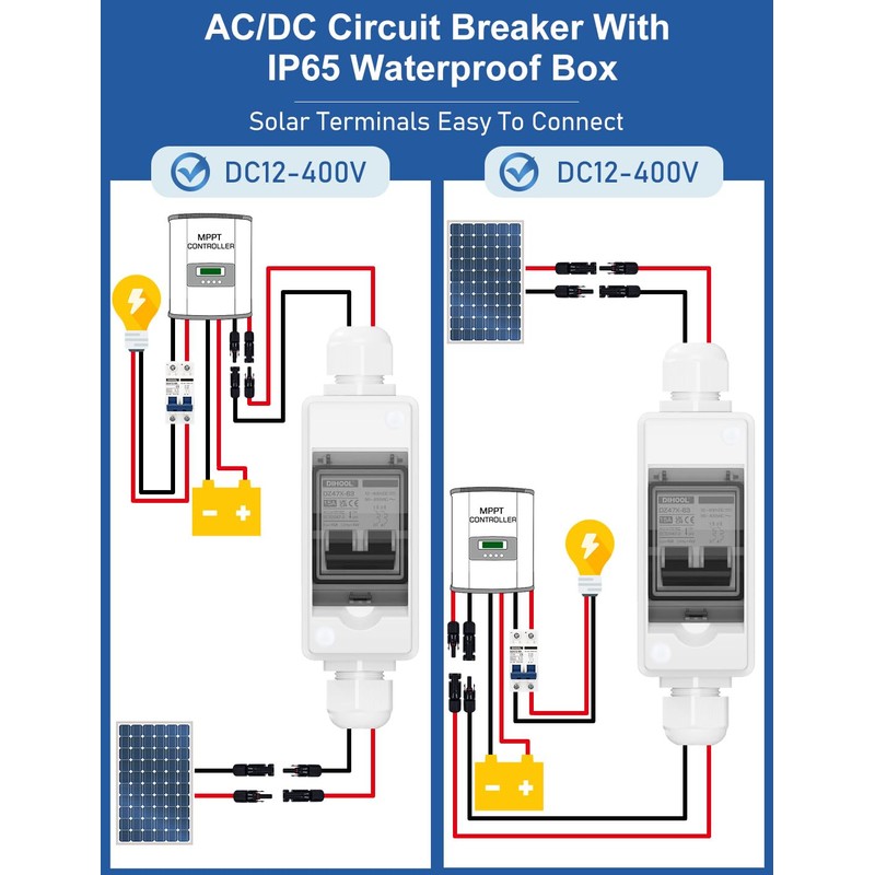 DIHOOL DC Circuit Breaker, Non Polarized, 15 Amp, 2 Pole,
