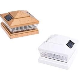 RELIGHTABLE 2 Pack Solar Square Top Pointed Post Cap Lights with Optional 6x6 or 5x5 or 4x4 Adapters (Copper, Size 5"X5")