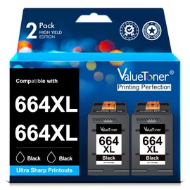 Valuetoner Cartucho de Tinta de Mayor Capacidad para 664XL Repuesto para HP 664 664XL 664 XL Tinta Compatible con HP DeskJet Ink Advantage 1115 2135 3630 2675 3635 3775 3835 4535 4675 5075 (2 Negro)