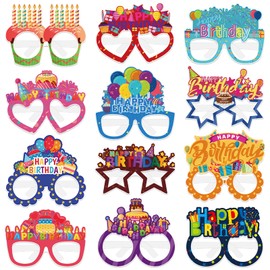 12PCS Happy Birthday Glasses, Birthday Party Paper Eyeglasses Photo Booth Props for Birthdays Party Supplies Decorations